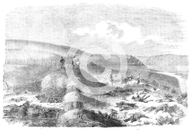 Sandbag Battery defended by the Guards - sketched on the morning of the Battle of Inkerman, 1854. Creator: Unknown.