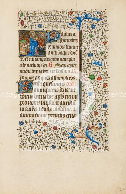 Saint Barnabas Reading from a Book; Book of Hours, about 1440-1450. Creator: Workshop of the Bedford Master.