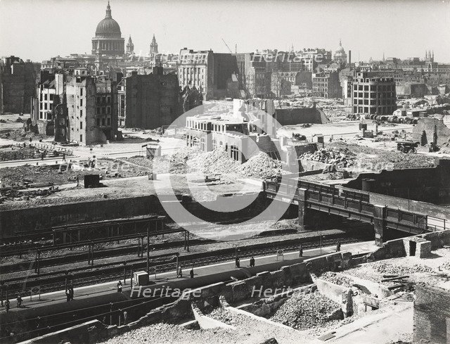 The Barbican area of the City of London, World War II, 1942. Artists: Arthur Cross, Fred Tibbs