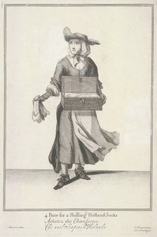 '4 Paire for a Shilling Holland Socks', Cries of London, (c1688?). Artist: Pierce Tempest