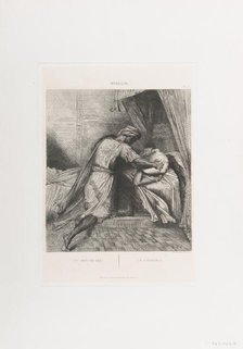 He smothers her: plate 13 from Othello (Act 5, Scene 2), etched 1844, reprinted 1900. Creator: Theodore Chasseriau.