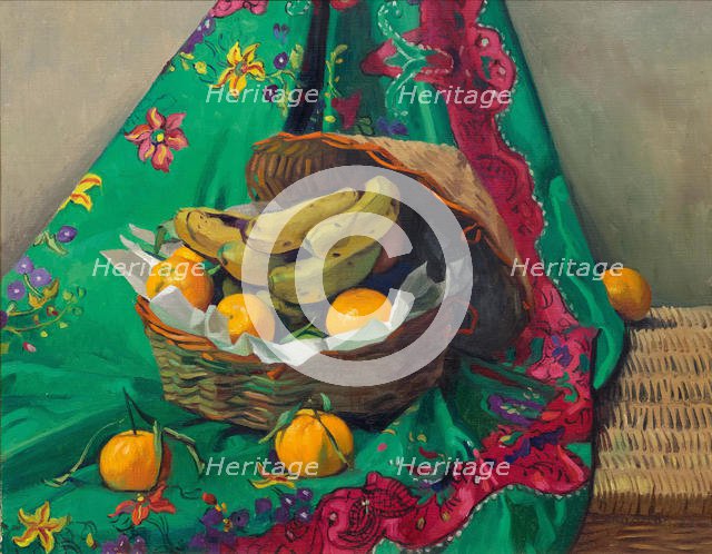 Basket of tangerines and bananas, 1923. Creator: Vallotton, Felix Edouard (1865-1925).