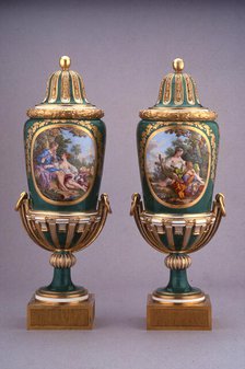 Pair of Vases (Vases à Pied de Globe), Sèvres, 1769. Creators: Sèvres Porcelain Manufactory, Charles Nicolas Dodin.