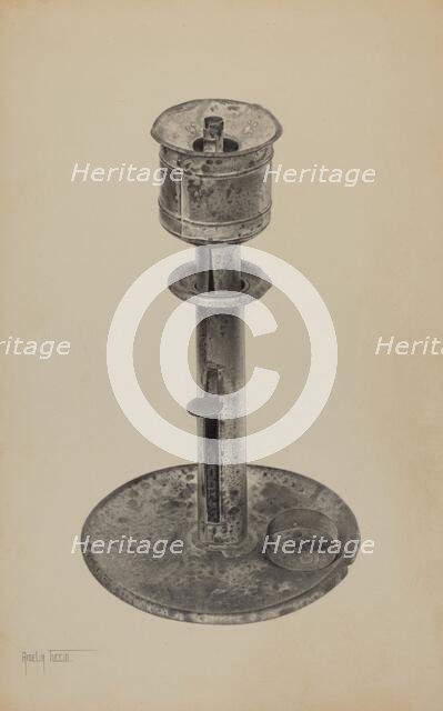 Candlestick/Whale Oil Lamp, c. 1939. Creator: Amelia Tuccio.