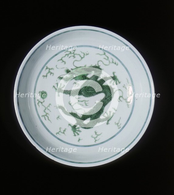 Green imperial dragon dish, Qianlong period, Qing dynasty, China, 1736-1795. Artist: Unknown