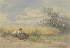 Farmer's wife with child resting in front of a ripe cornfield, c1840-1890s. Creator: Philipp Rumpf.