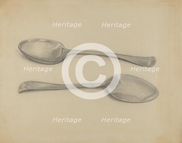 Two Silver Soup Spoons, c. 1936. Creator: Nicholas Zupa.