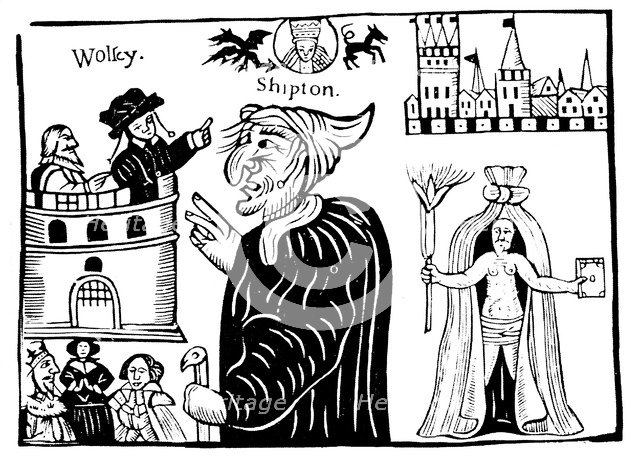 Mother Shipton (1488-c1560) prophesying the death of Cardinal Wolsey. Artist: Unknown