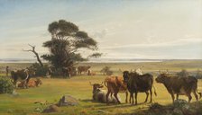Cows in a Meadow, 1872. Creator: Otto Haslund.