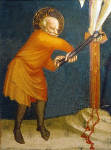 Descent from the Cross' detail of a man removing the nails of the foot of Christ with tongs, from…