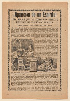 Broadside relating to a news story about an apparition of a spirit, women sitting..., ca. 1900-1913. Creator: José Guadalupe Posada.