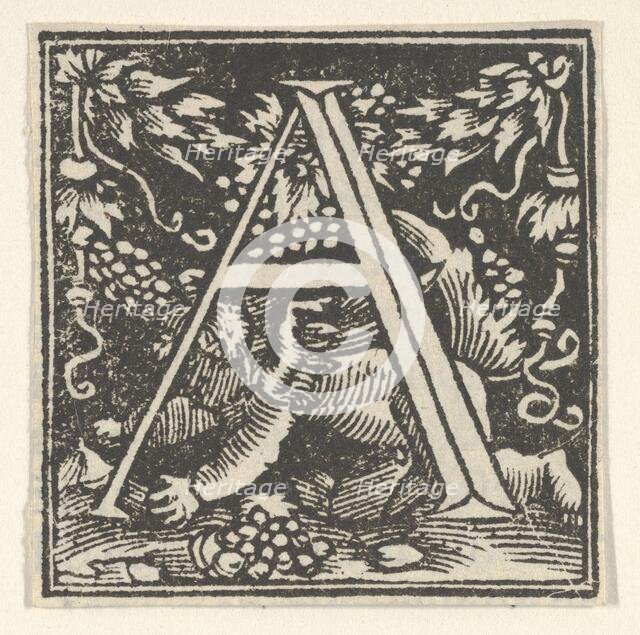 Initial letter A with putto, ca. 1538. Creator: Heinrich Vogtherr.