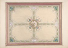 Design for a ceiling with floral accents and Greek key border, second half 19th century. Creators: Jules-Edmond-Charles Lachaise, Eugène-Pierre Gourdet.