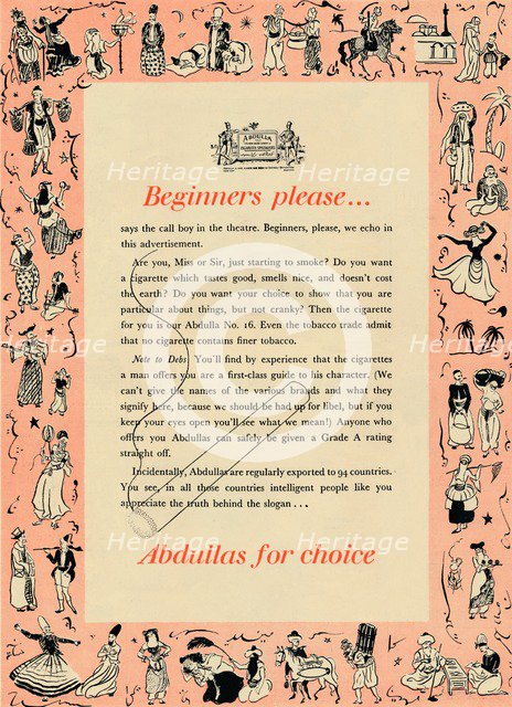 'Beginners please… Abdullas for choice', 1939.  Artist: Unknown.
