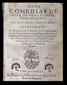 Cover 'Doce comedias' (Twelve comedies) by Lope de Vega, published in 1624 in Pamplona.