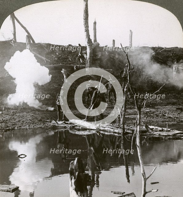 Soldiers crossing the river Ancre, Battle of the Somme, France, World War I, 1916.Artist: Realistic Travels Publishers