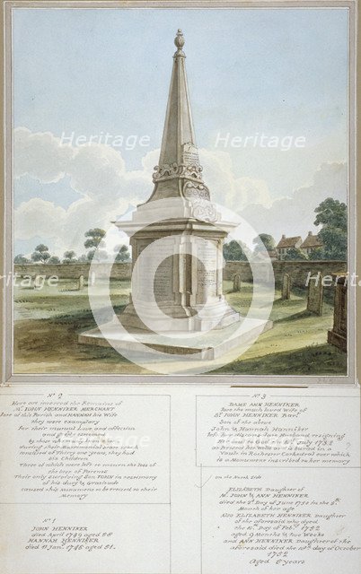 Monument to the Henniker family, churchyard of All Saints, West Ham, Newham, London, c1800. Artist: Anon