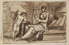 Female Figure (Geography?) with a Lyre, Globe, Maps, and Cupid, between 1758 and 1823. Creator: Felice Giani.