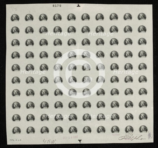 $5 Franklin vignette plate proof, Sept. 14, 1917. Creator: Bureau of Engraving and Printing.