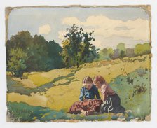 Children on a meadow, before 1920. Creator: Gustav Mally.