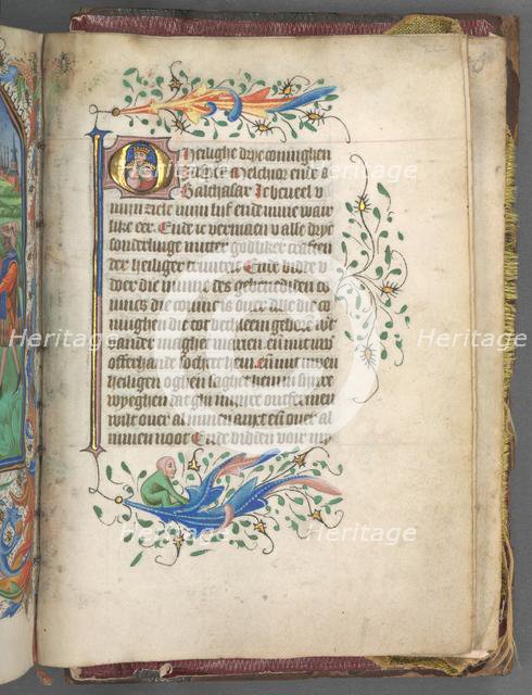 Book of Hours (Use of Utrecht): fol. 222r, Initial with Three Kings, c. 1460-1465. Creator: Master of Gijsbrecht van Brederode (Netherlandish); Master of the Boston City of God (Netherlandish).