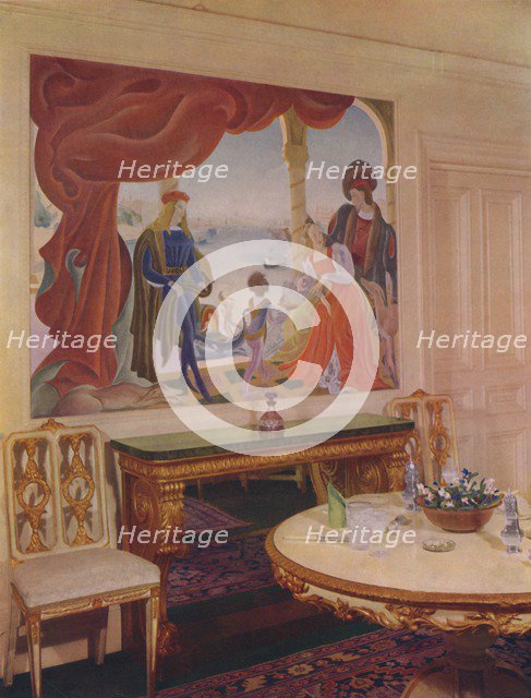 'Mural by Beatrice MacDermott, depicting a Venetian scene, and framed in one of the dining-room pane Artist: Unknown.