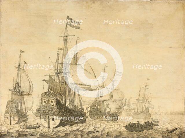 "Seascape with the Dutch Men-of-War including the "Drenthe" and the "Prince Frederick-Henry"", 1630- Creator: Willem van de Velde I.