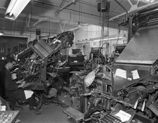 Linotype machine room at a printing company, Mexborough, South Yorkshire, 1959. Artist: Michael Walters