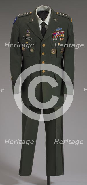 US Army green service uniform worn by Colin L. Powell, 1989-1993. Creators: Weintraub Brothers Company, Inc., Martin Manufacturing Company.
