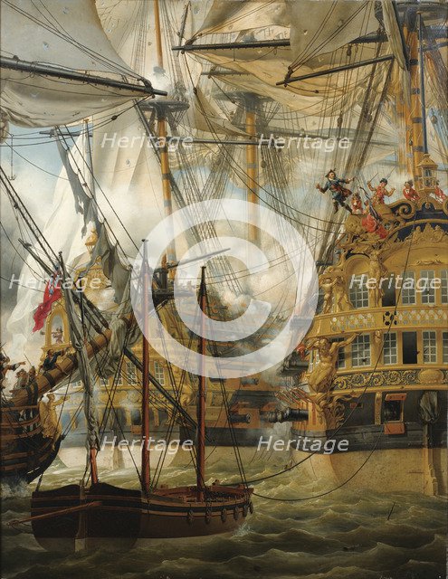 HMS Cumberland fighting against the Le Lys and La Gloire, 1827. Artist: Crépin, Louis-Philippe (1772-1851)