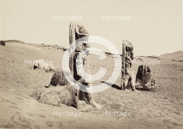 Colossi and Sphynx (sic) at Wady Saboua, 1857. Creator: Francis Frith.