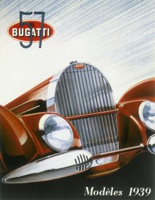 Poster advertising Bugatti cars, 1939. Artist: Unknown