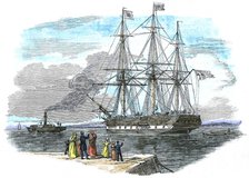 British emigrant ship being towed out of harbour before setting sail for Sydney, Australia. Artist: Unknown