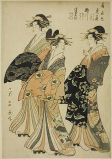 The Courtesans Hanaogi, Segawa, and Miyahito of the Ogiya, c. 1796/97. Creator: Chokosai Eisho.