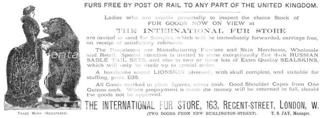 Advertisement for the International Fur Store, 1883. Creator: Unknown.