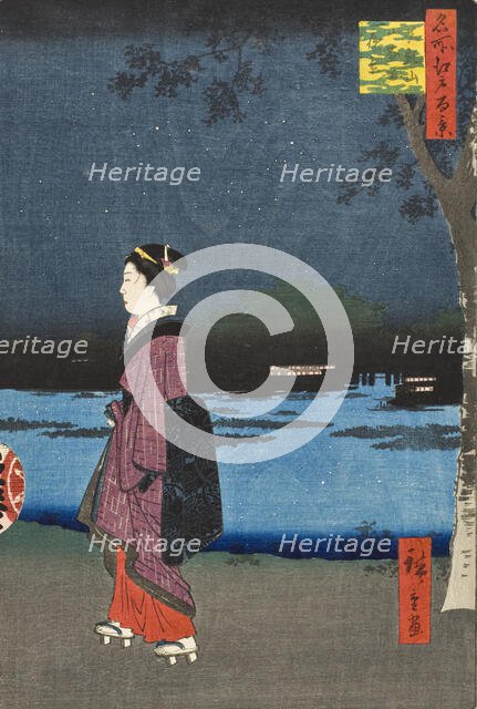 Night View of Matsuchiyama and the San'ya Canal (Matsuchiyama San'yabori yakei), 1857. Creator: Ando Hiroshige.