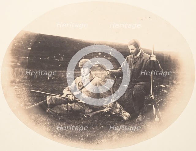 Ned and Colin Ross with Hunt Trophy, ca. 1857. Creator: Horatio Ross.