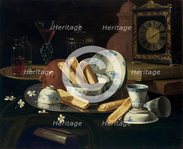 Biscuits, porcelain and an earthenware pot, Early 18th cen. Creator: Monari (Munari), Cristoforo (1667-1720).