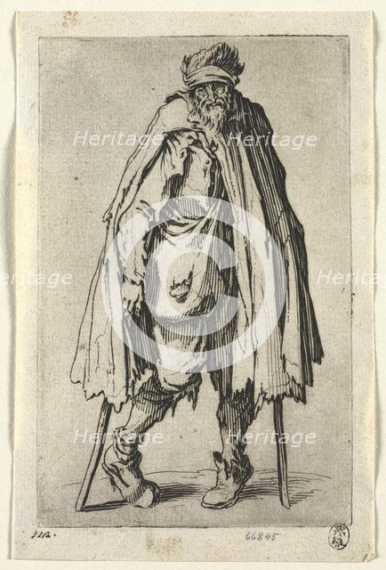 The Beggars: Beggar on Crutches with a Bag , c. 1623. Creator: Jacques Callot (French, 1592-1635).