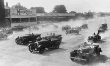 Talbot 105 tourer, Bentley and Lagonda racing at a MCC meeting, Brooklands, Surrey, 1933. Artist: Bill Brunell.
