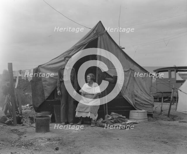 Part of migrant family of five encamped near Porterville, CA, 1936. Creator: Dorothea Lange.