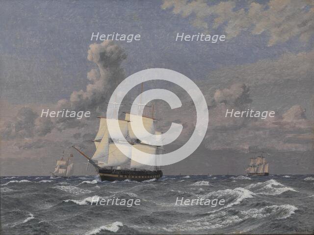A Frigate and some other Ships Cruising, 1845. Creator: CW Eckersberg.