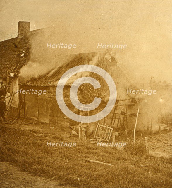 House hit by a shell, c1914-c1918. Artist: Unknown.