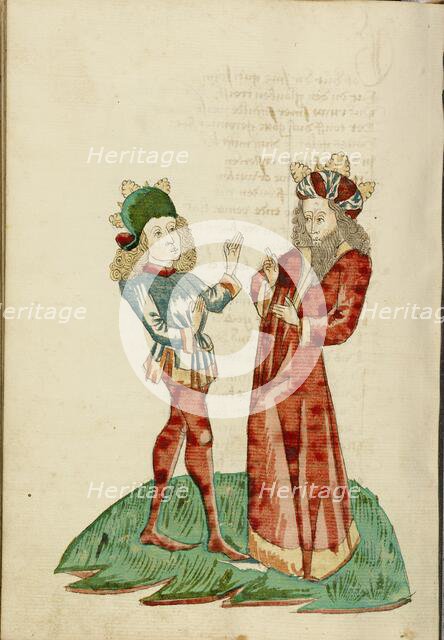 King Avenir and Josaphat in Conversation; Barlaam und Josaphat, 1469. Creators: Hans Schilling, Diebolt Lauber.