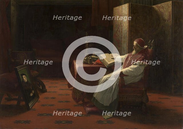 Pope Paul III in front of the Portrait of Luther, 1883. Creator: Vriendt, Albrecht de (1843-1900).