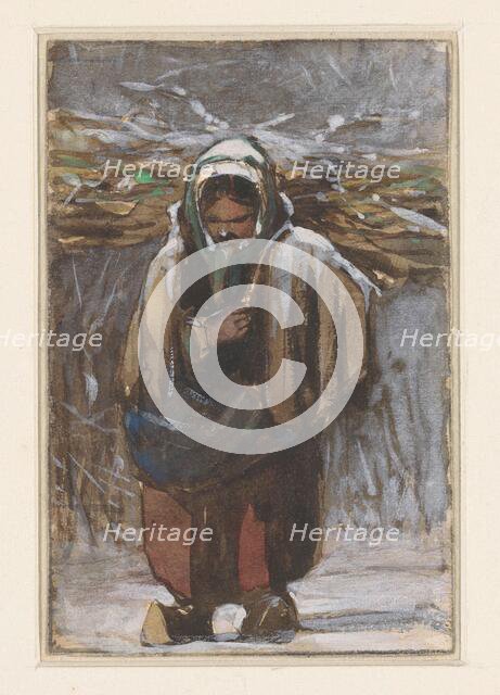 Farmer's wife carrying firewood in winter landscape, 1832-1880. Creator: Jan Weissenbruch.