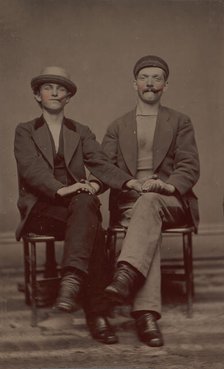 Two Seated Young Men Holding Hands, 1880s. Creator: Unknown.