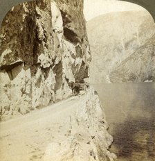 'Path blasted out of the towering cliffs for a road around Oifjords Lake, Norway', 1905. Creator: Unknown.