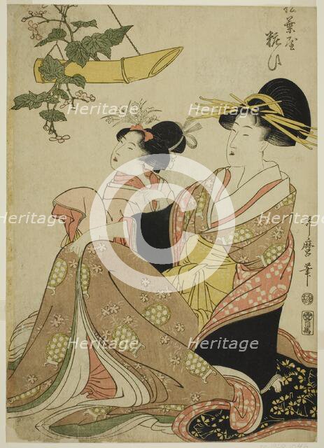 The Courtesan Yoso-oi of the Pine Needle House in the Yoshiwara and Her Attendant...About 1802. Creator: Kitagawa Utamaro.