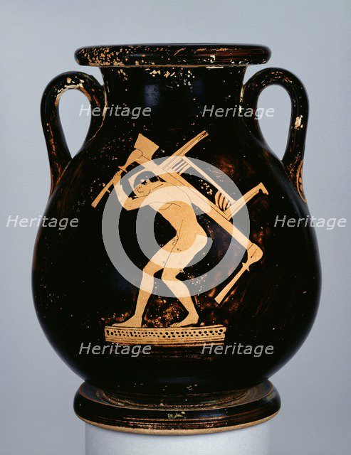 Attic Red-Figure pelike with youth carrying couch and table and man, c480 BC. Artist: Pan Painter.